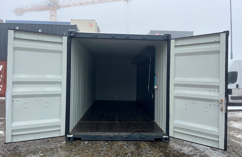 6-Meter-Container mit Rolltor und Eingangstür RAL 7016