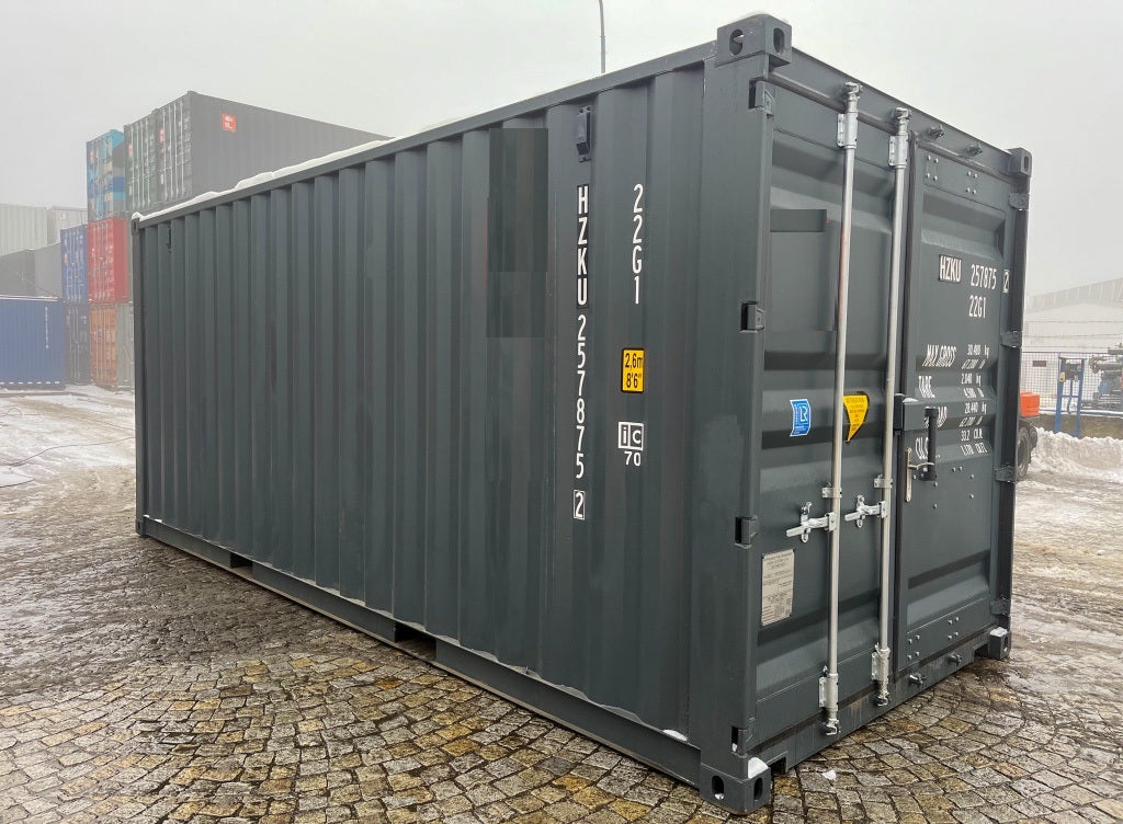 6-Meter-Container mit Rolltor und Eingangstür RAL 7016