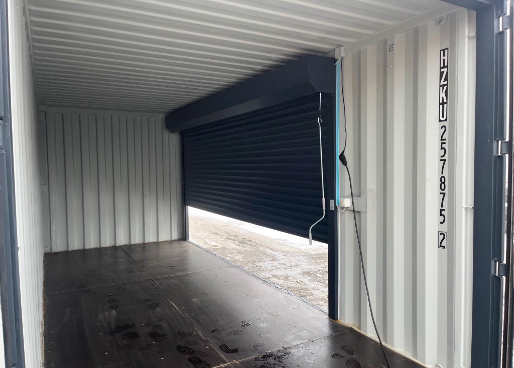6-Meter-Container mit Rolltor und Eingangstür RAL 7016